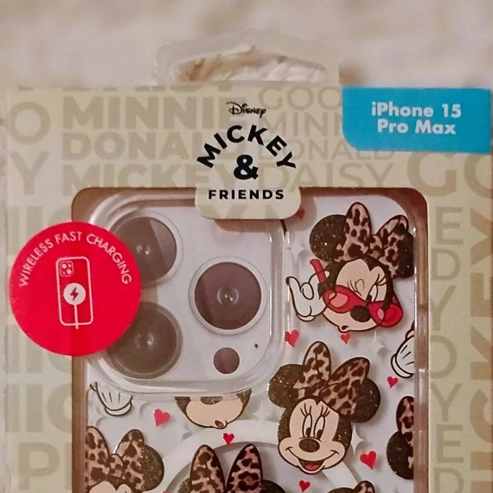 Disney Minnie Mouse Leopard Bow & Hearts iPhone 15 Pro Max Phone Case